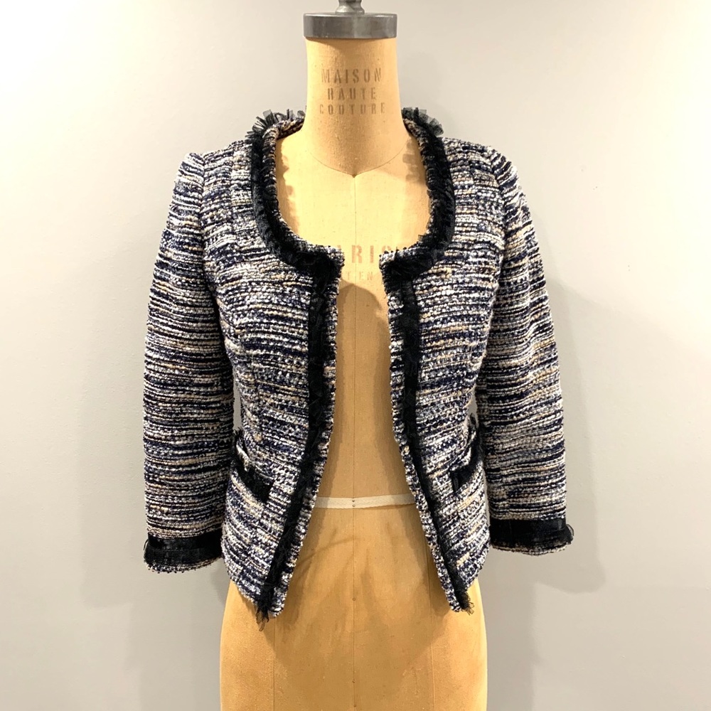 INC INTERNATIONAL CONCEPT Tweed Blue CrJacket xXS